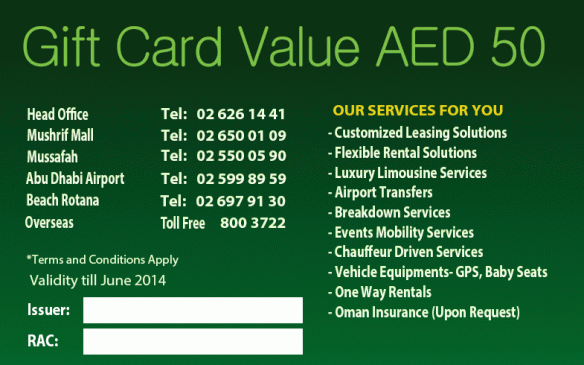 Europcar Gift Card  Value AED 50
